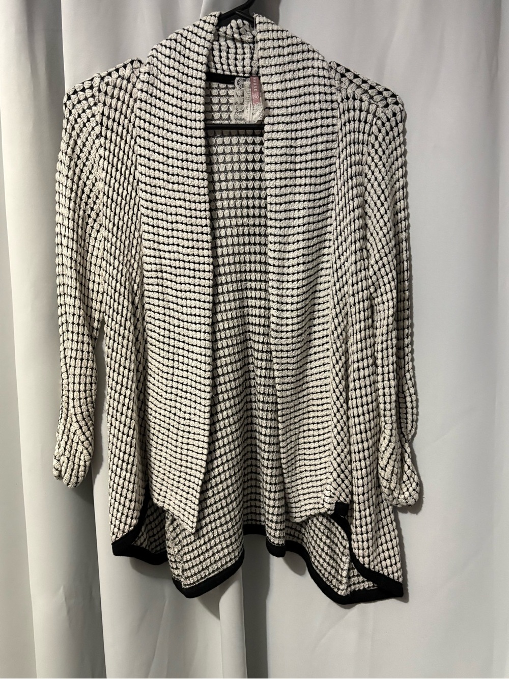 Mauve Black and White Open-Front Knit Cardigan
